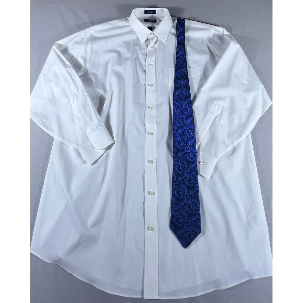 Stafford Performance White Dress Shirt Men's 18.5 36-37 Big & Tall Cotton Blend - Picture 7 of 13